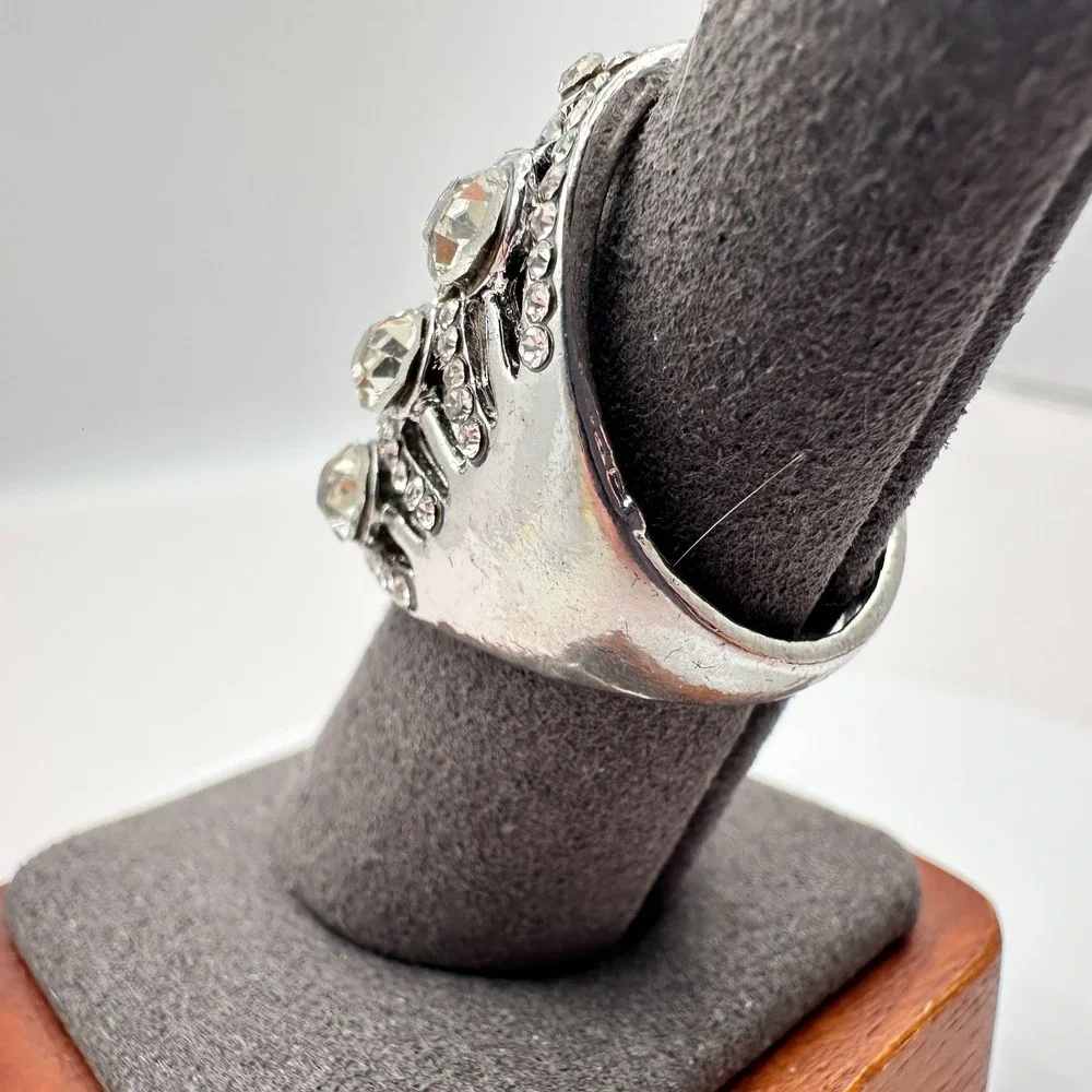 Vintage Y2K Silver Tone Multi-Tier Rhinestone Ring Women's Jewelry